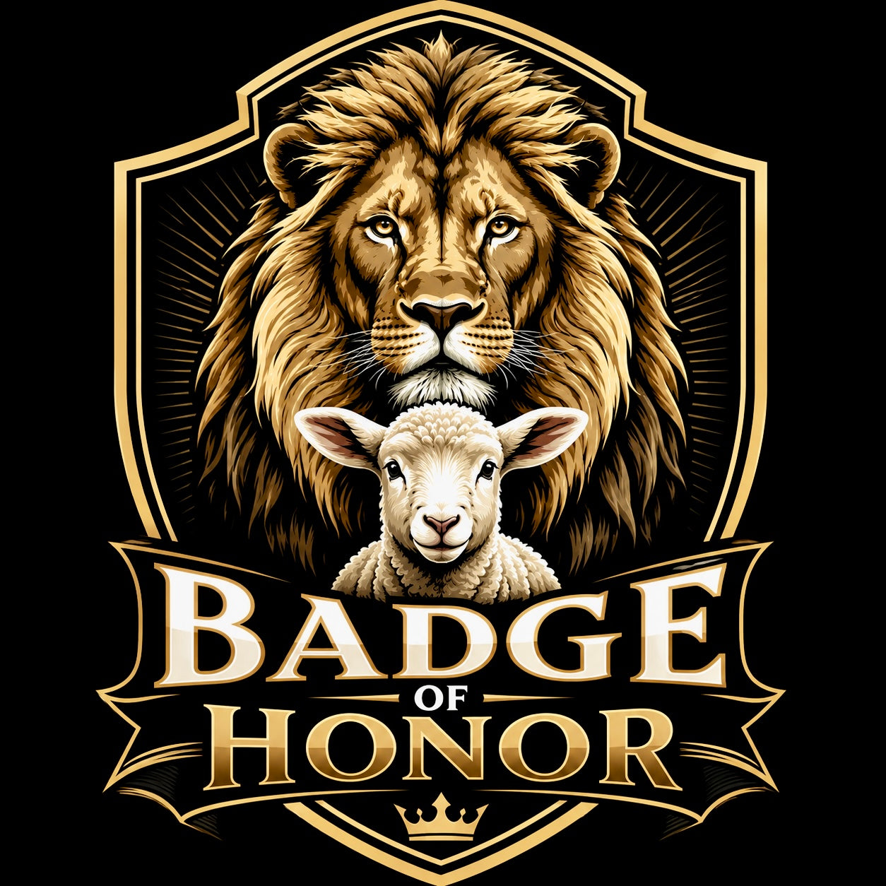 The lion, the lamb, and the Badge Of Honor shield