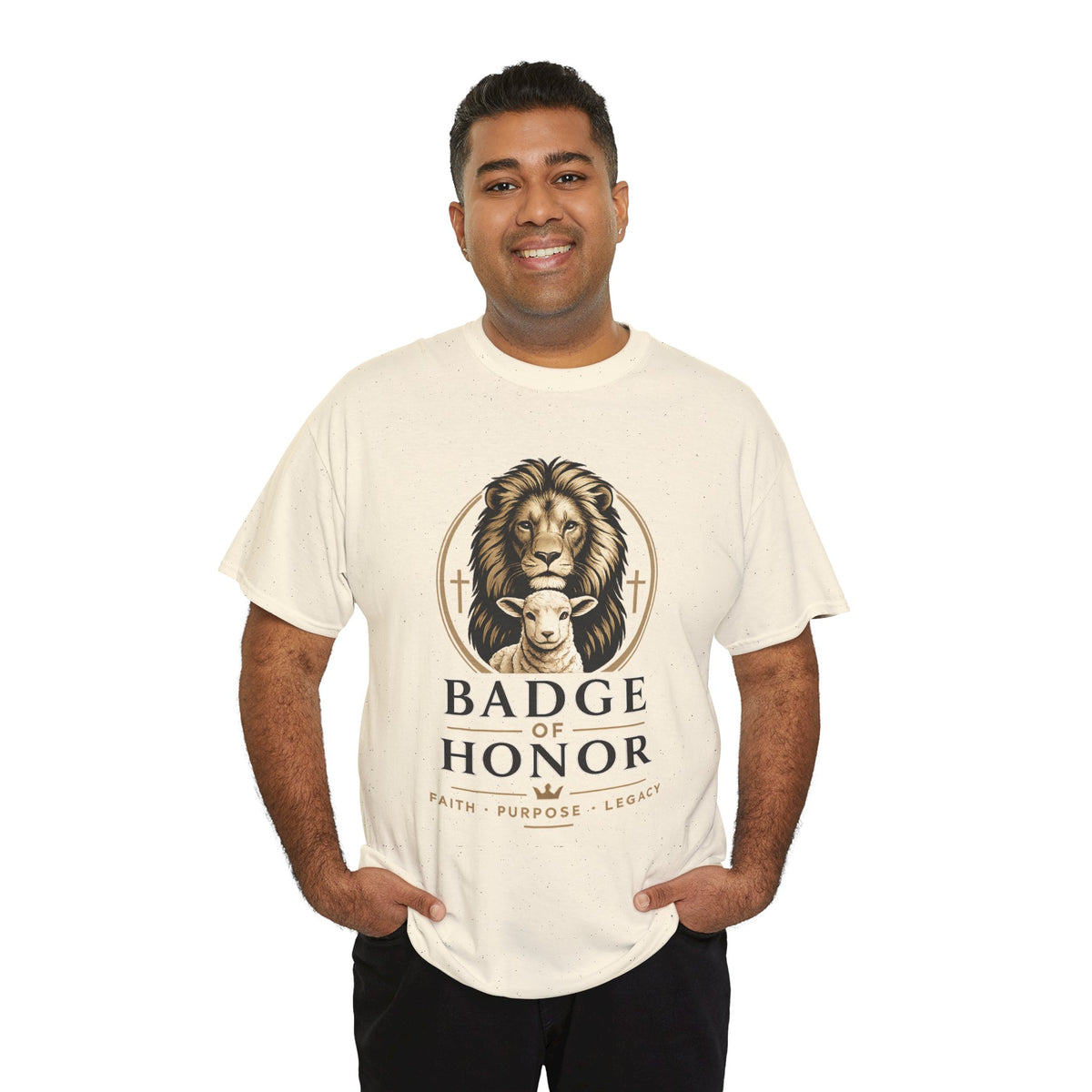 "Badge Of Honor" Lion Graphic Tee (Faith • Purpose • Legacy)