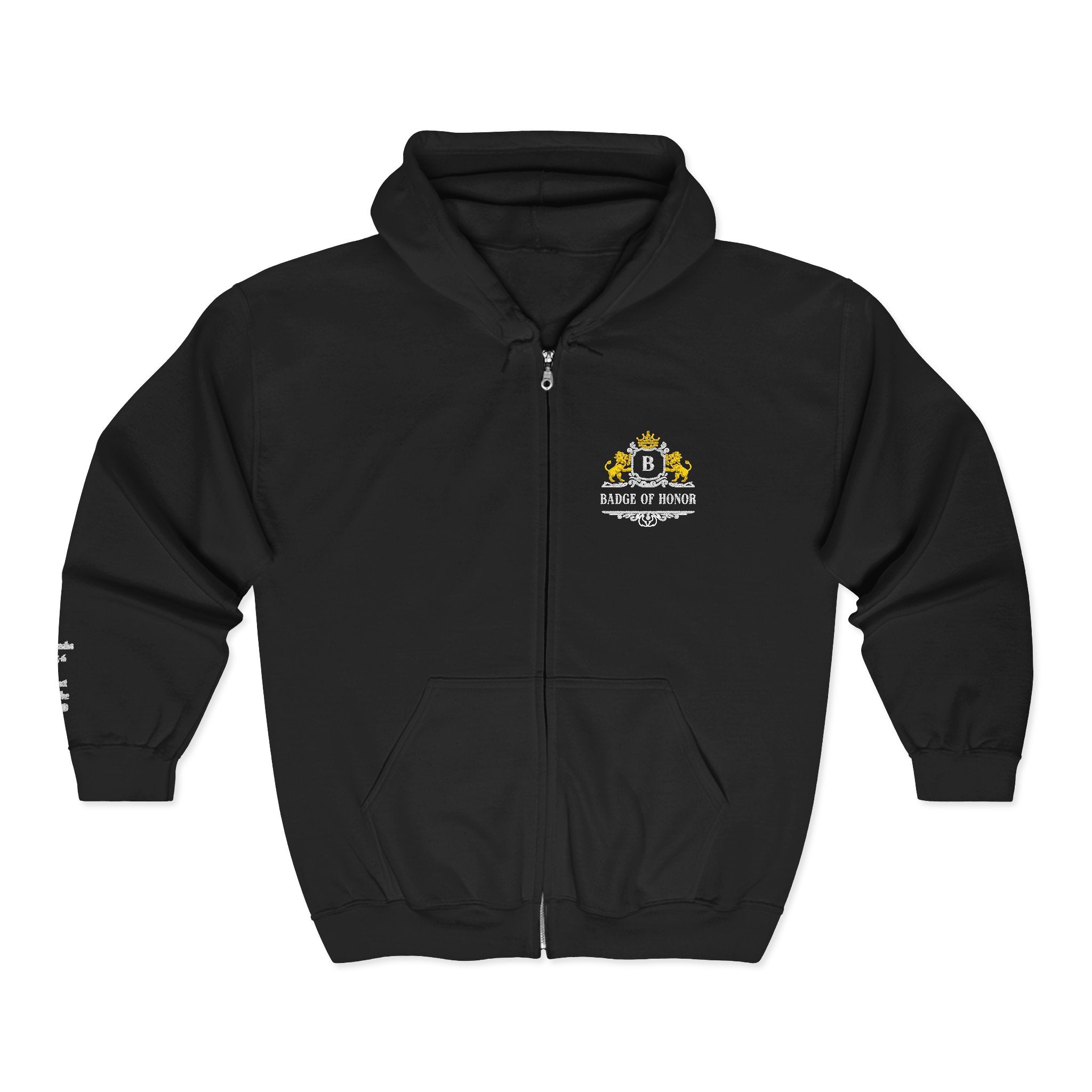 Badge Of Honor Crest Full-Zip Hoodie — "Proverbs 3:5-6 Trust In the LORD"