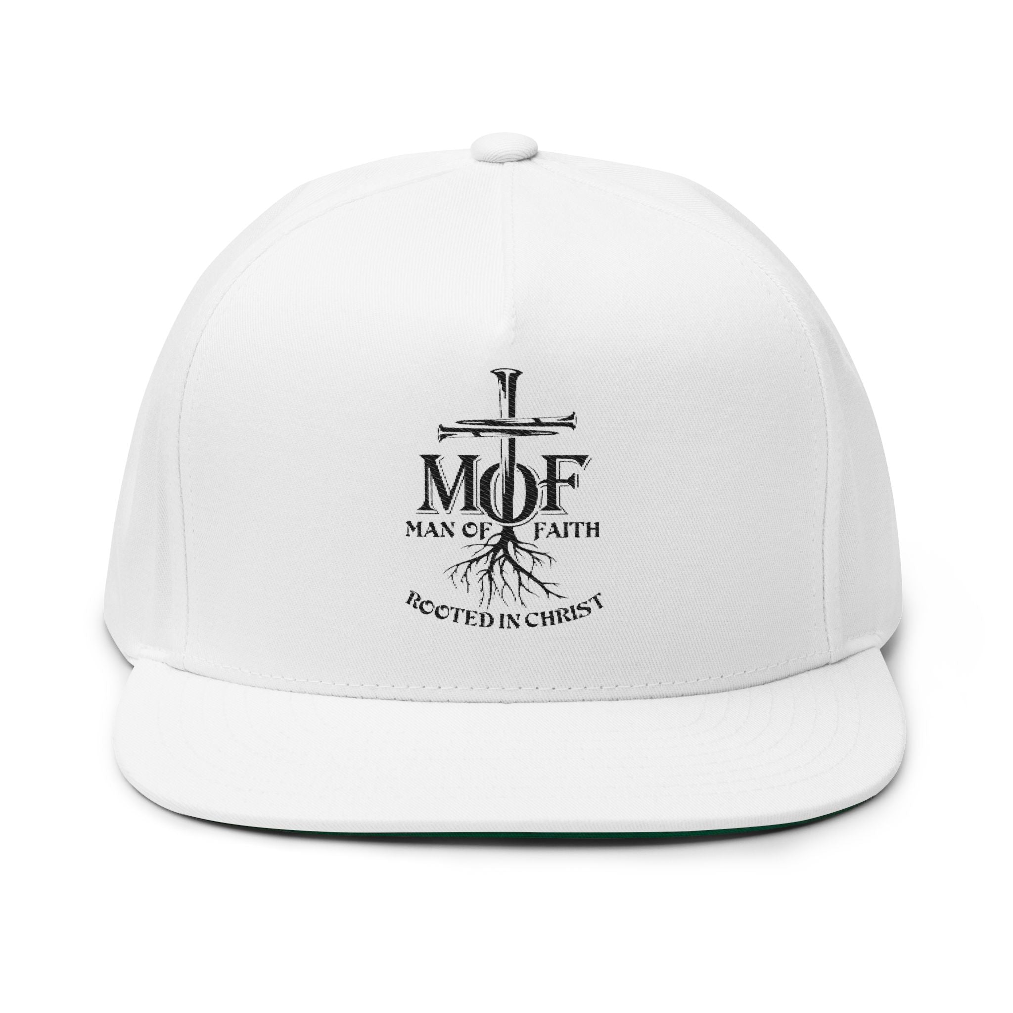 Embroidered 'Man of Faith' Flat Bill Cap — Rooted in Christ Snapback