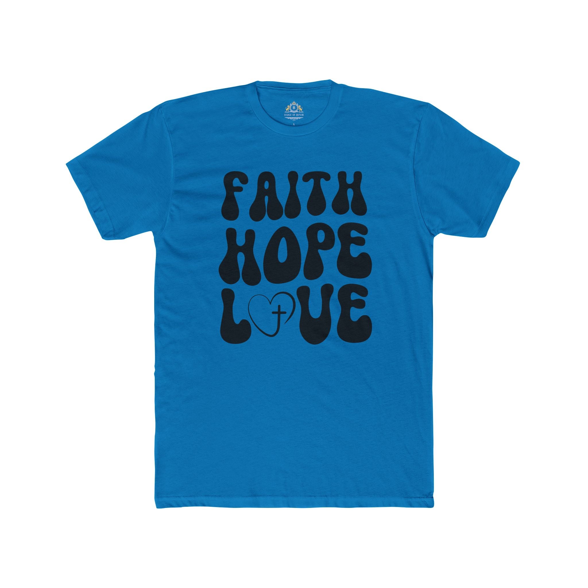 Faith Hope Love T‑Shirt — Retro Christian Tee with Heart & Cross