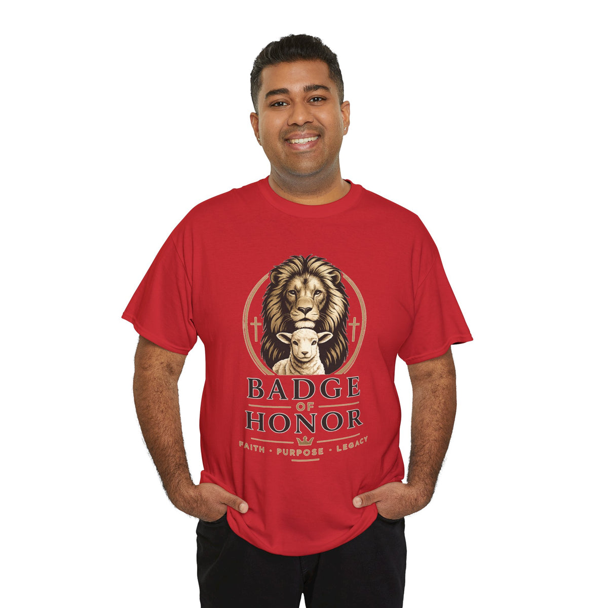 "Badge Of Honor" Lion Graphic Tee (Faith • Purpose • Legacy)
