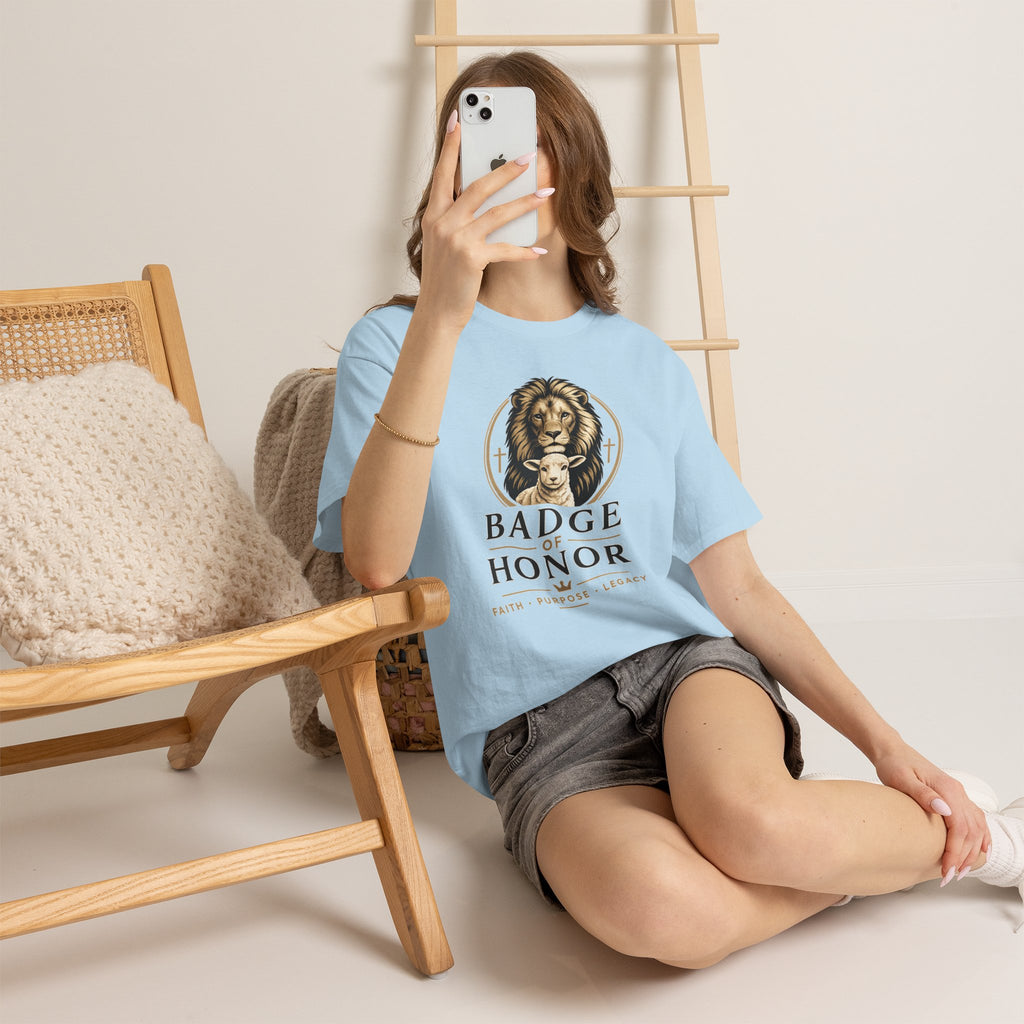 "Badge Of Honor" Lion Graphic Tee (Faith • Purpose • Legacy)