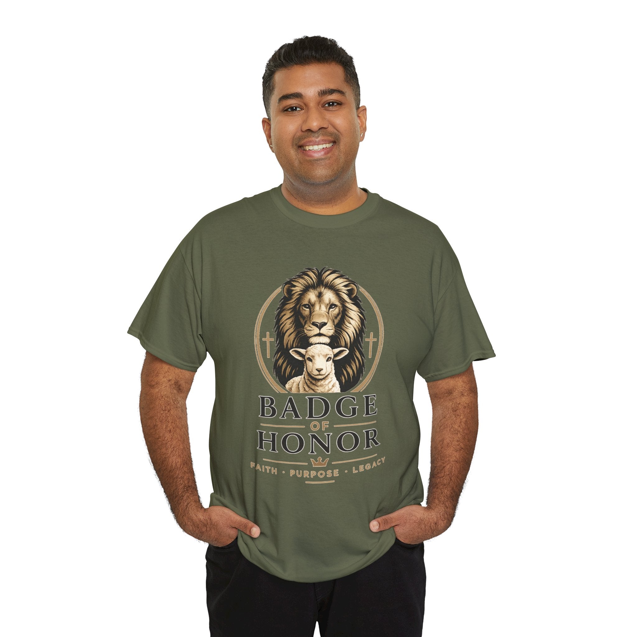 "Badge Of Honor" Lion Graphic Tee (Faith • Purpose • Legacy)