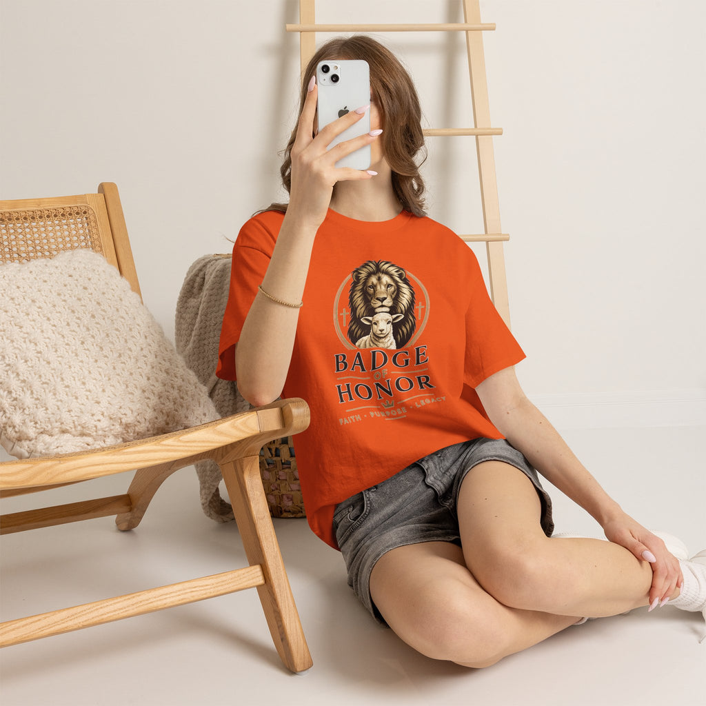 "Badge Of Honor" Lion Graphic Tee (Faith • Purpose • Legacy)