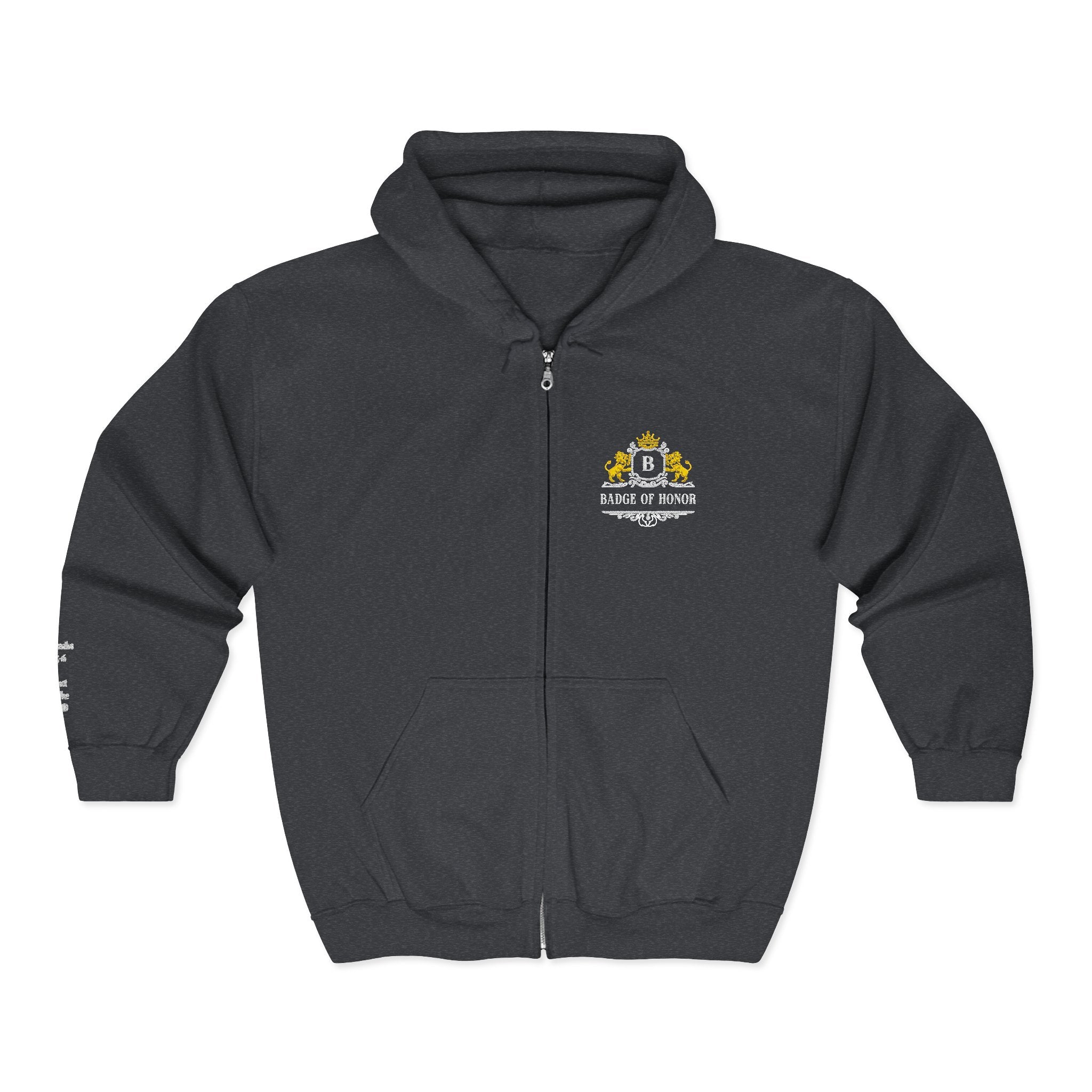 Badge Of Honor Crest Full-Zip Hoodie — "Proverbs 3:5-6 Trust In the LORD"