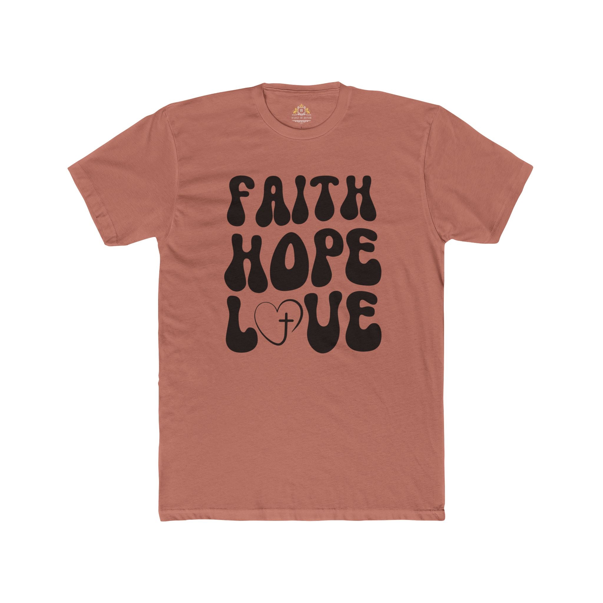 Faith Hope Love T‑Shirt — Retro Christian Tee with Heart & Cross