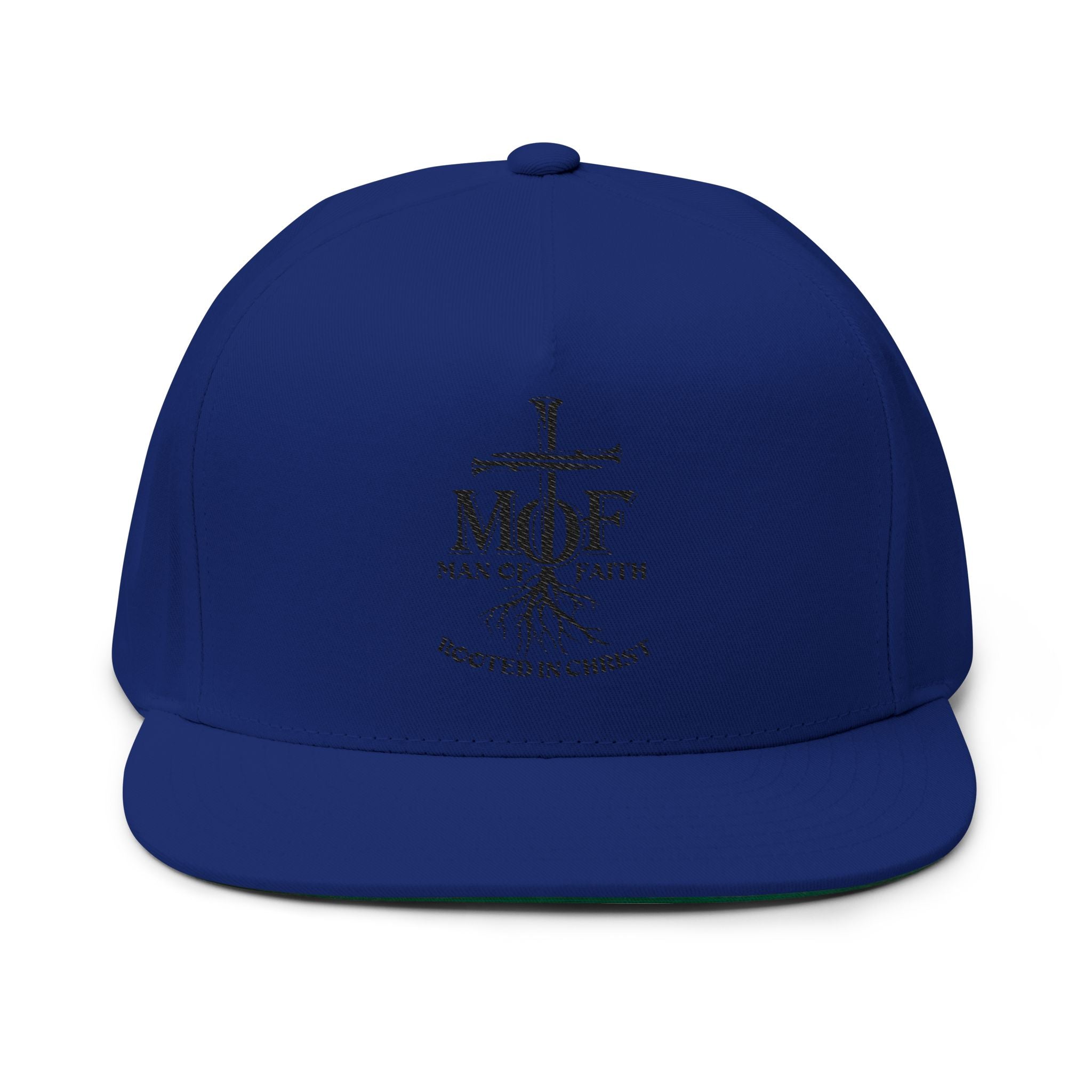 Embroidered 'Man of Faith' Flat Bill Cap — Rooted in Christ Snapback