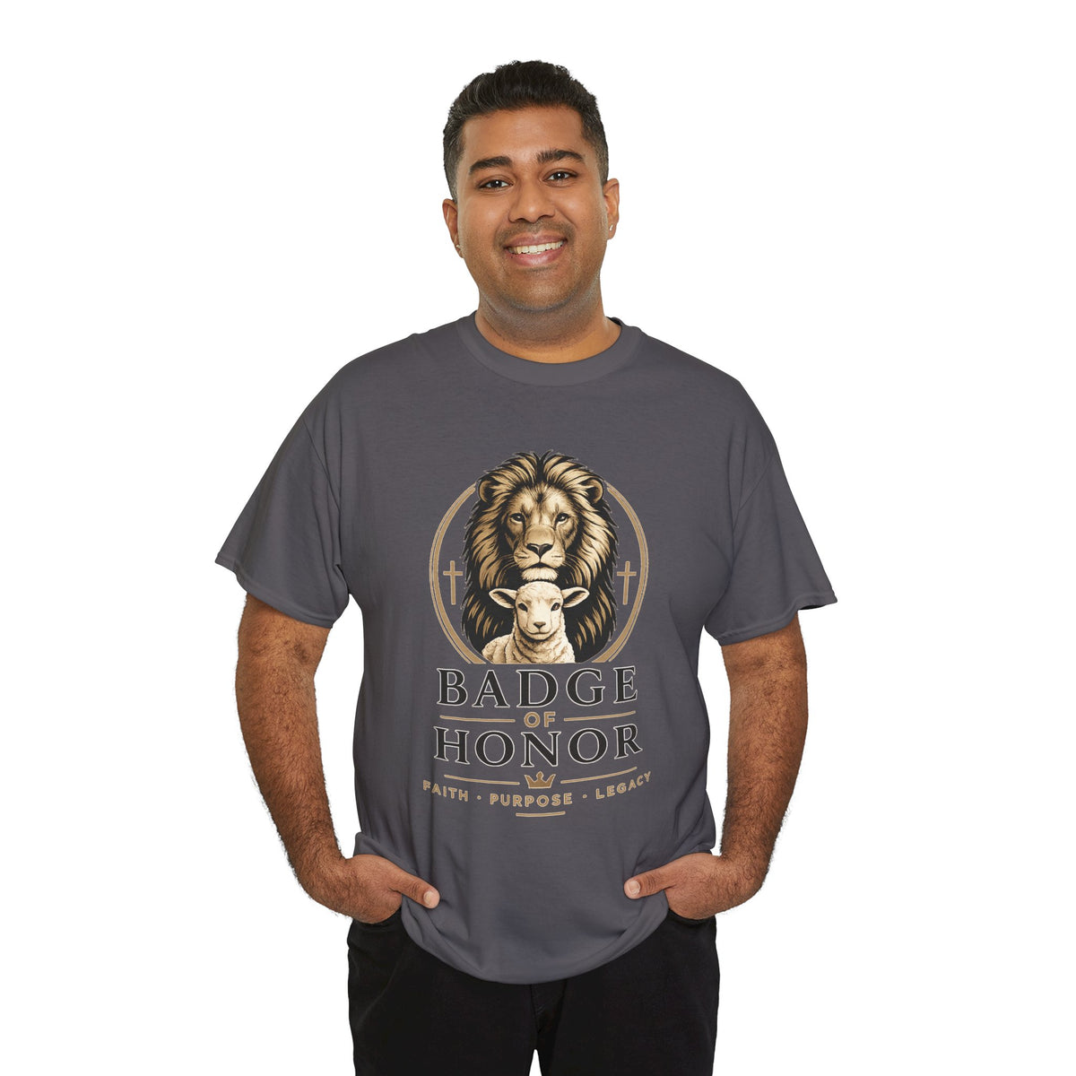 "Badge Of Honor" Lion Graphic Tee (Faith • Purpose • Legacy)
