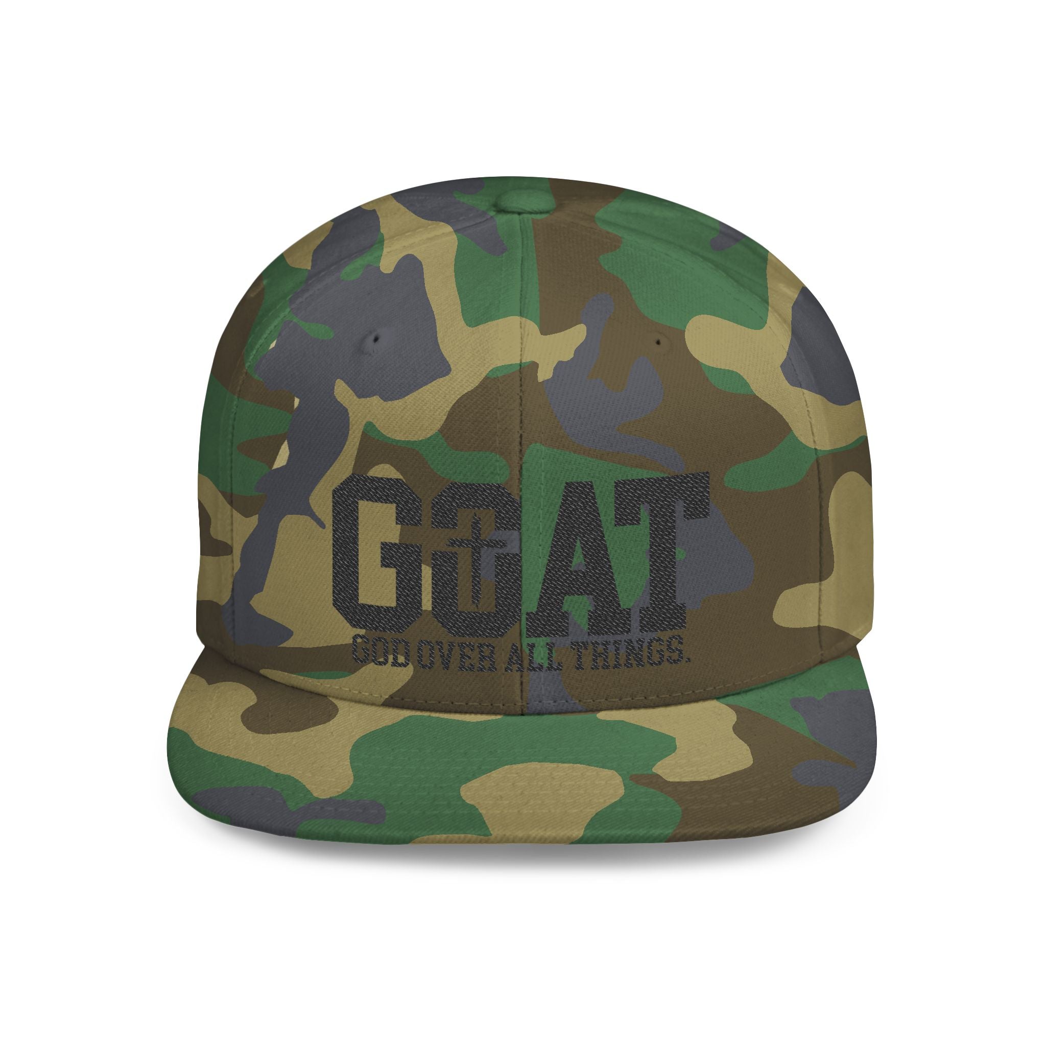 GOAT Snapback Hat — "God Over All Things" Flat-Bill Christian Baseball Cap