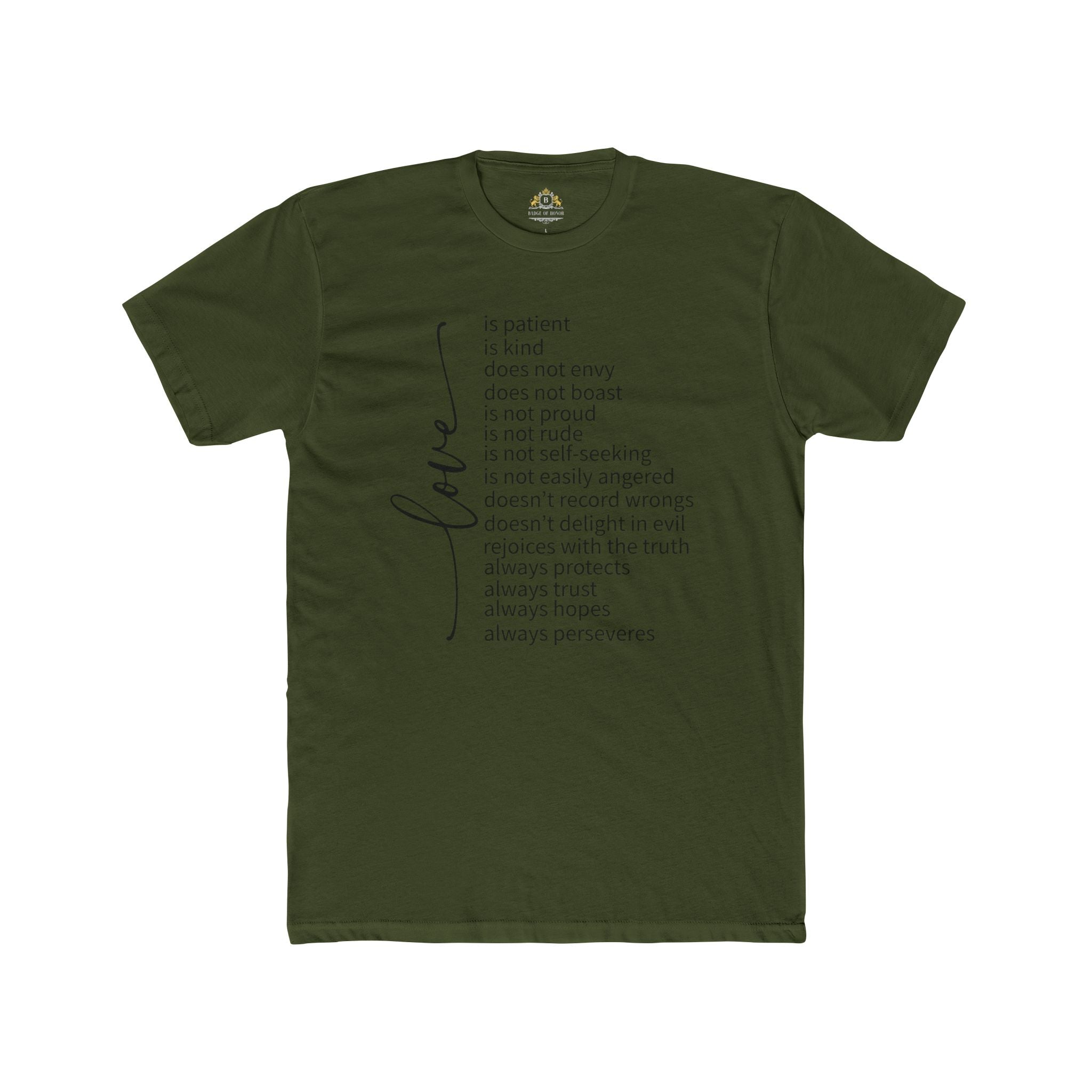 Love is Patient T-Shirt — Inspirational Scripture Typography Tee