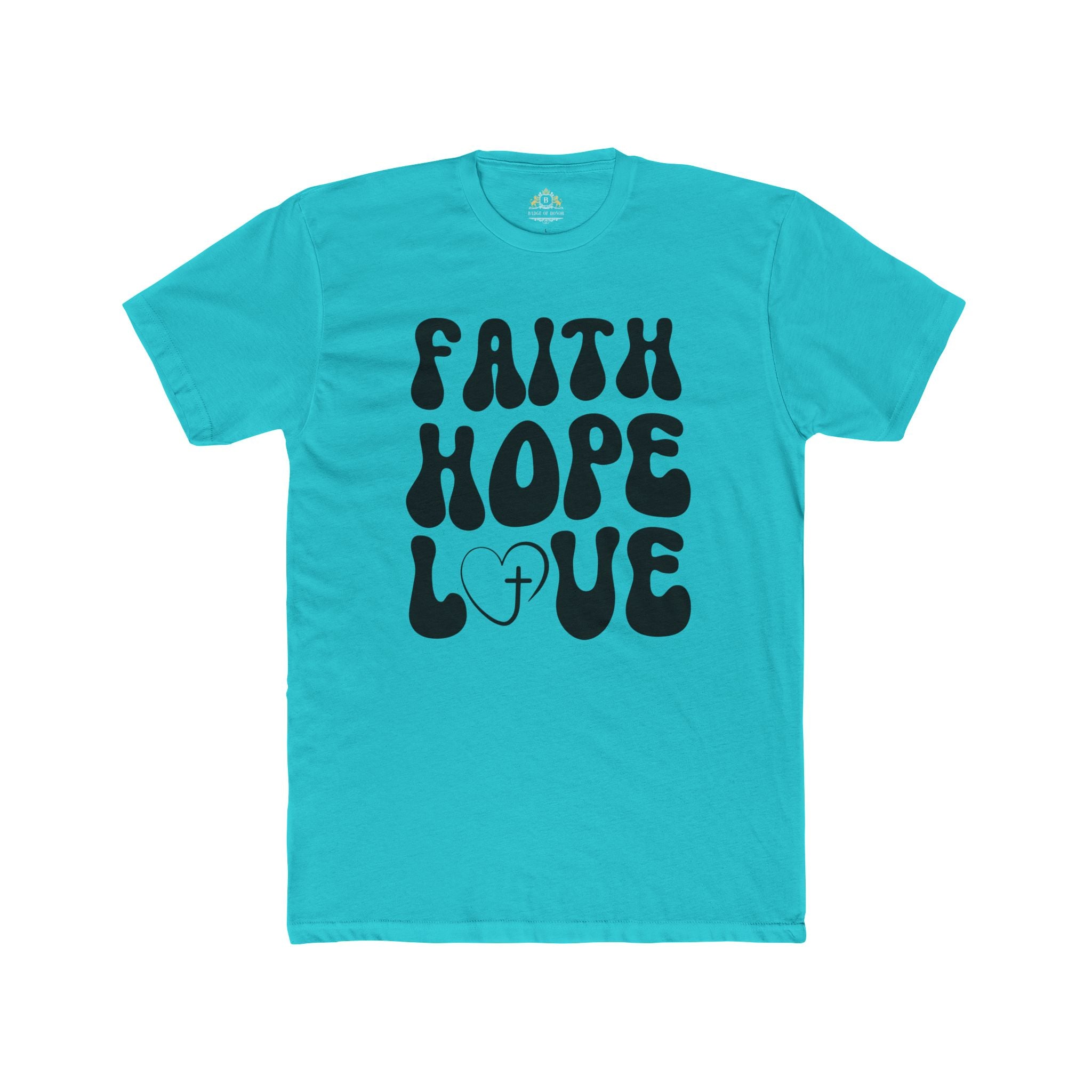 Faith Hope Love T‑Shirt — Retro Christian Tee with Heart & Cross