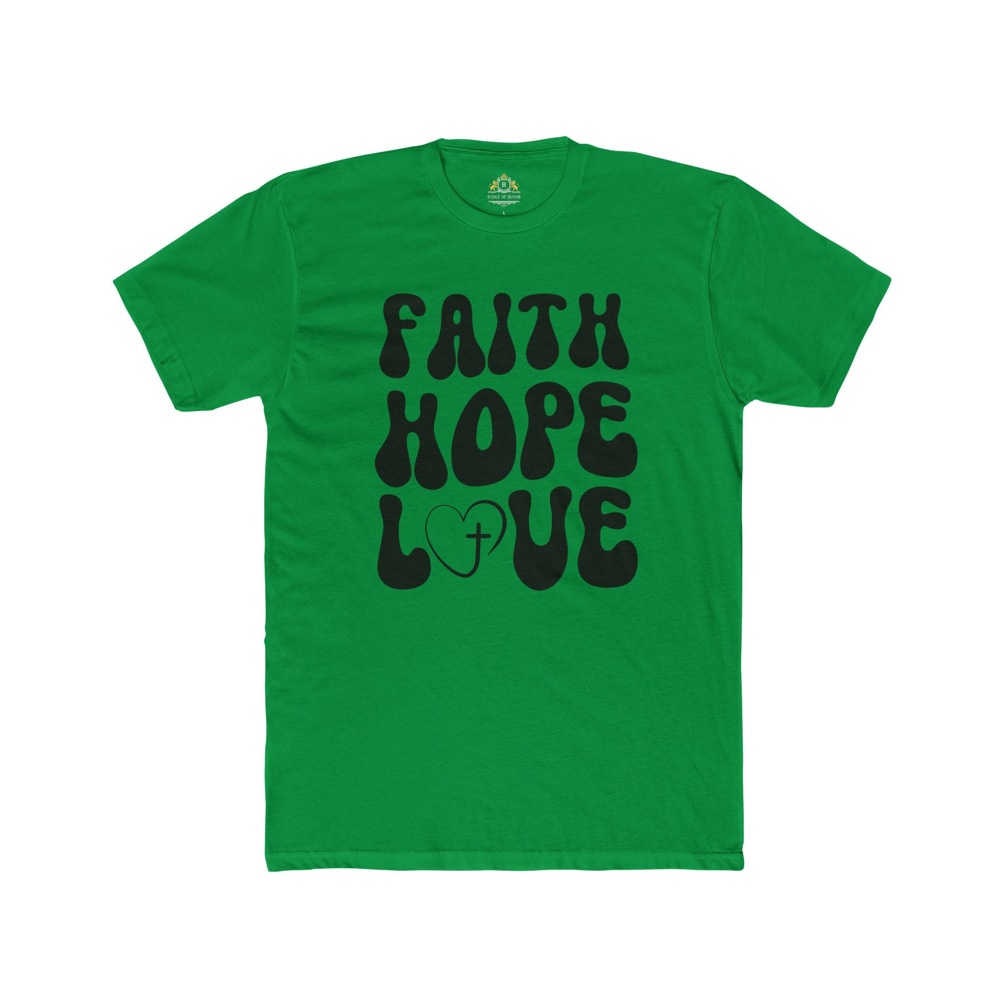 Faith Hope Love T‑Shirt — Retro Christian Tee with Heart & Cross