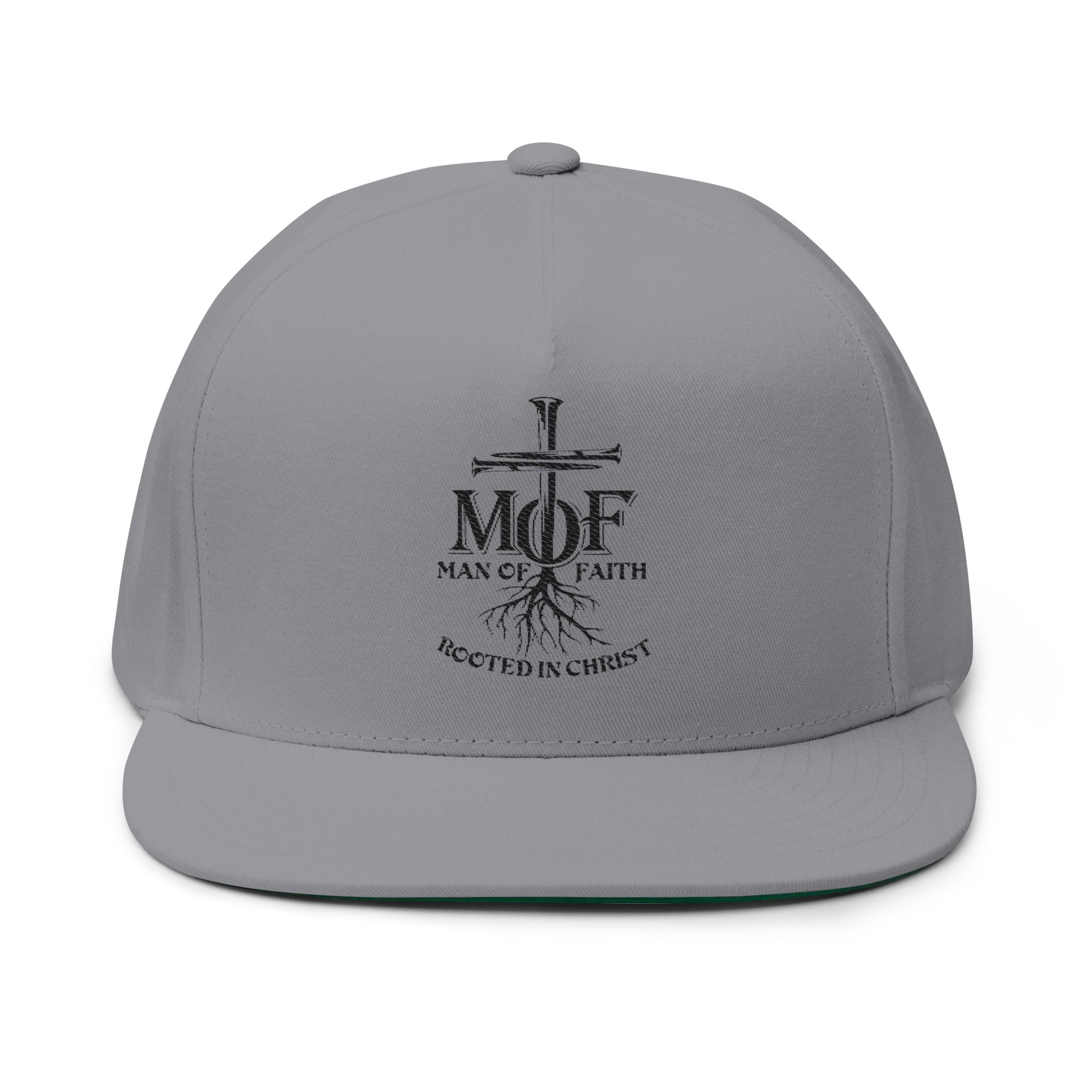 Embroidered 'Man of Faith' Flat Bill Cap — Rooted in Christ Snapback