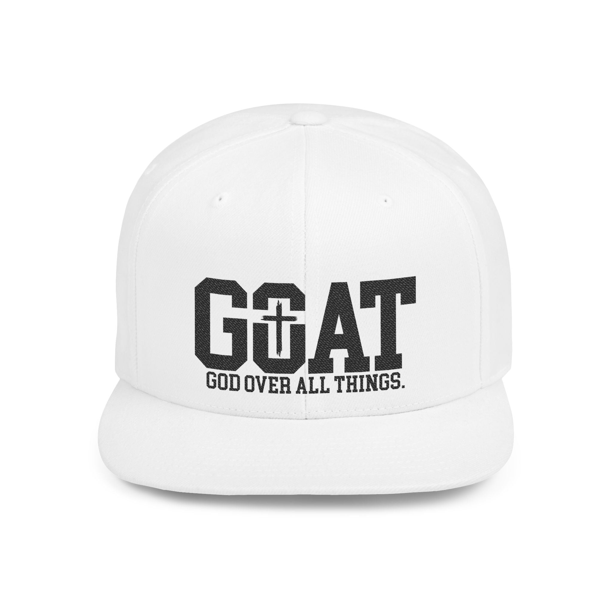 GOAT Snapback Hat — "God Over All Things" Flat-Bill Christian Baseball Cap