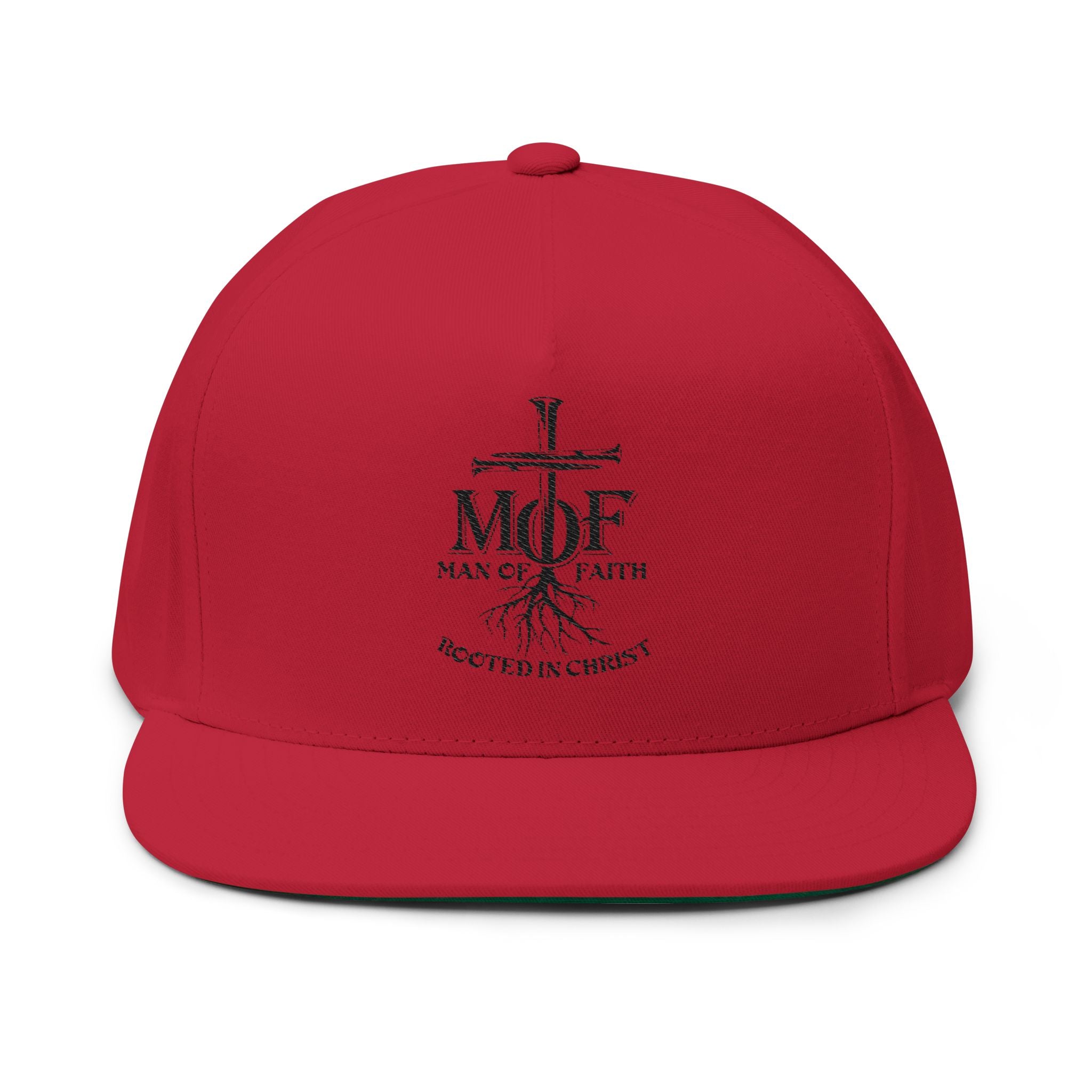 Embroidered 'Man of Faith' Flat Bill Cap — Rooted in Christ Snapback
