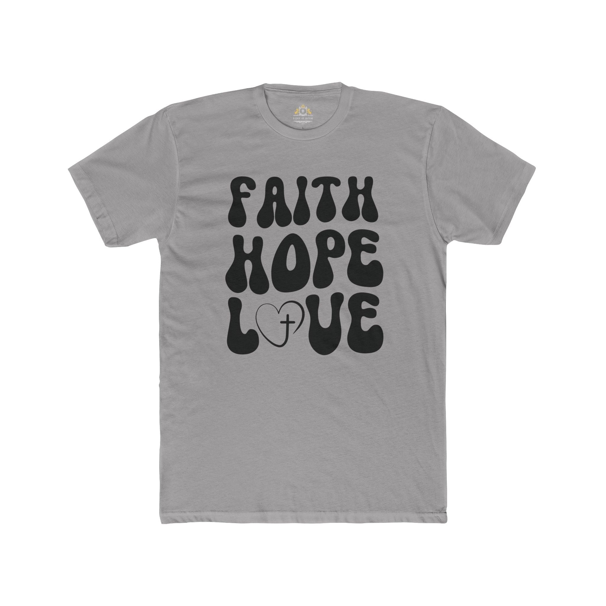 Faith Hope Love T‑Shirt — Retro Christian Tee with Heart & Cross