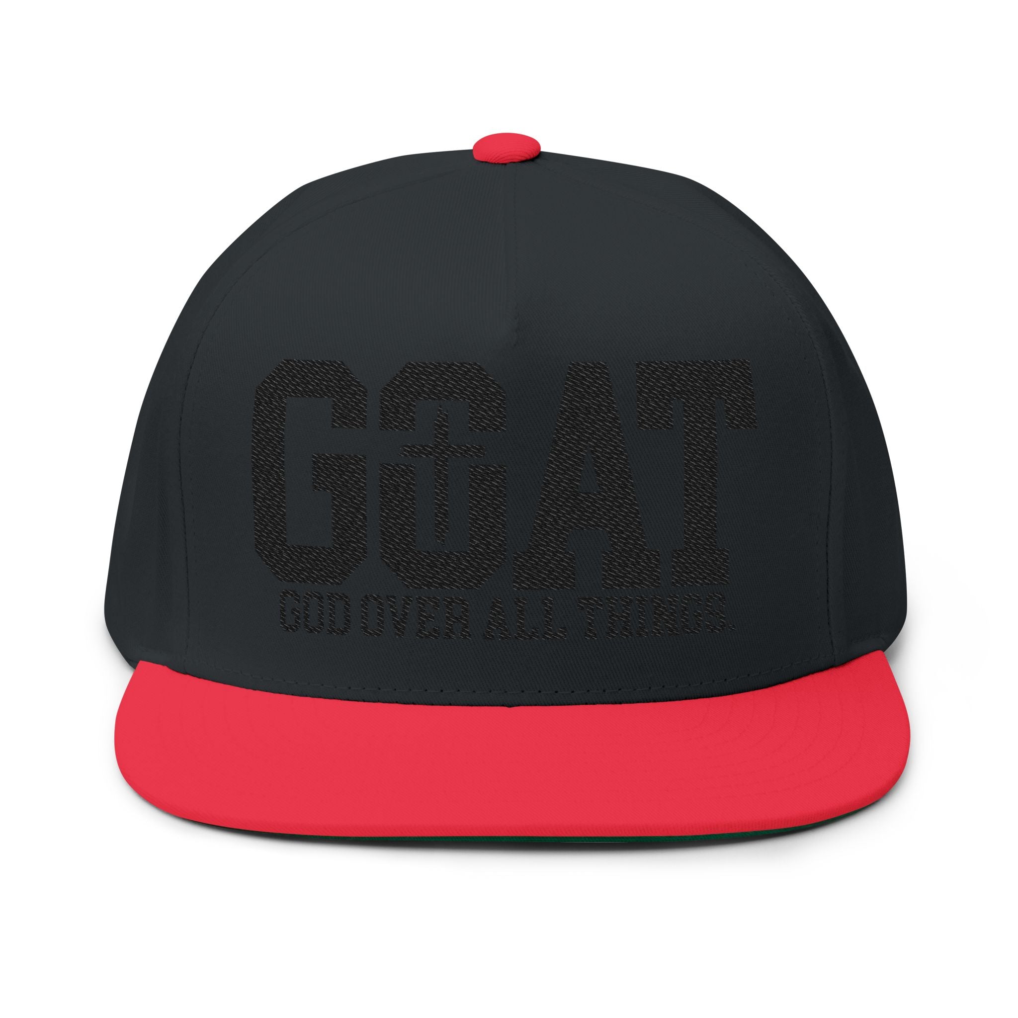 GOAT Embroidered Flat Bill Cap — "God Over All Things" Christian Snapback