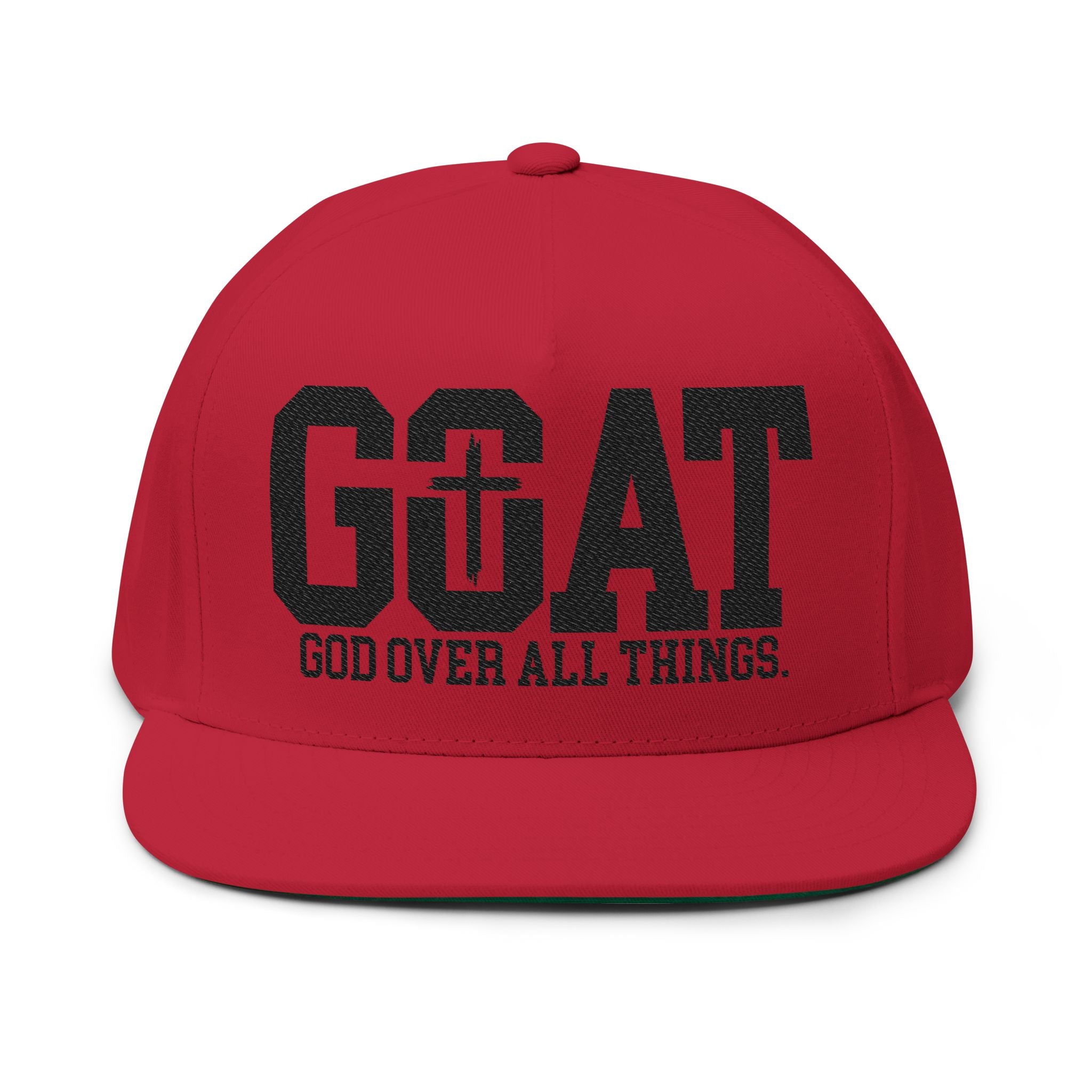 GOAT Embroidered Flat Bill Cap — "God Over All Things" Christian Snapback