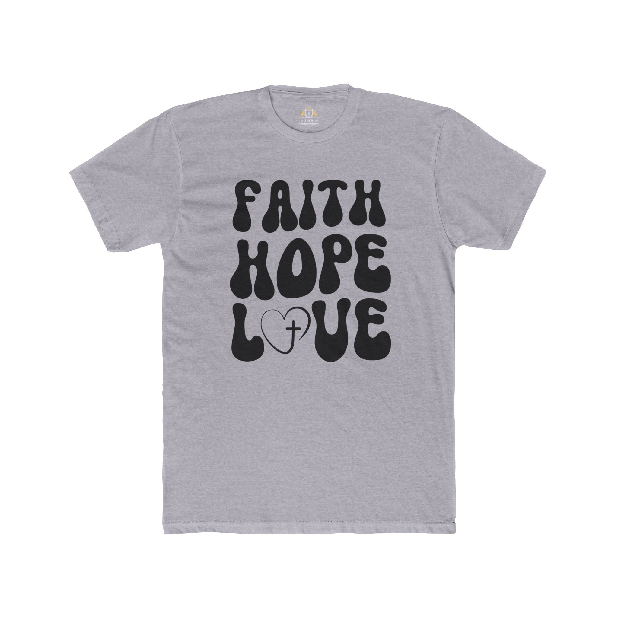 Faith Hope Love T‑Shirt — Retro Christian Tee with Heart & Cross