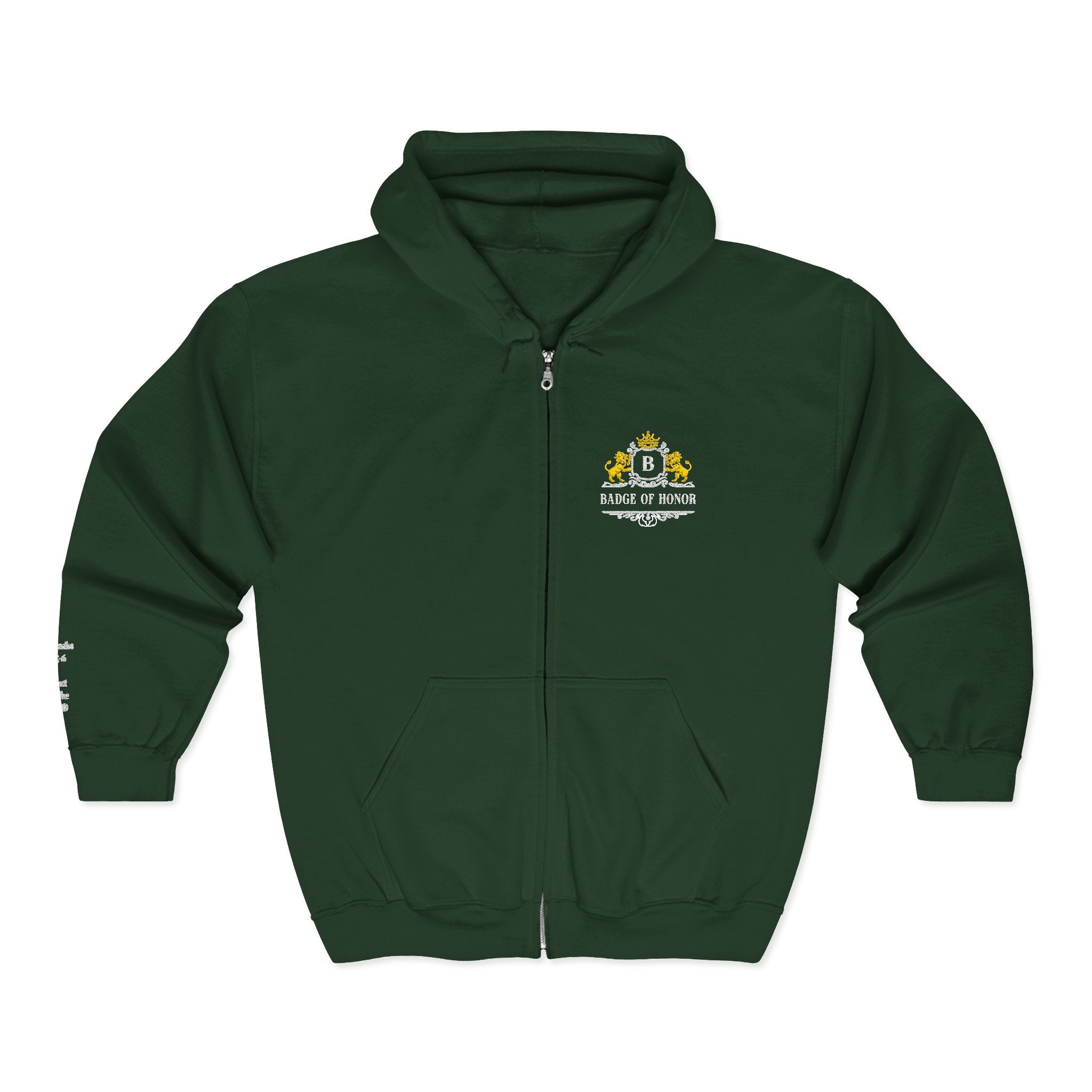 Badge Of Honor Crest Full-Zip Hoodie — "Proverbs 3:5-6 Trust In the LORD"